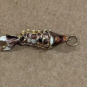 VINTAGE CHINESE ENAMEL  Gold and Brown Fish Pendant, movable body